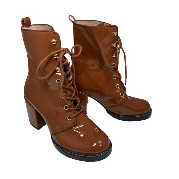 Stuart Weitzman-Cassey Bootie Cappuccino patent Leather Lace up size 5.5 NEW - Picture 3 of 5